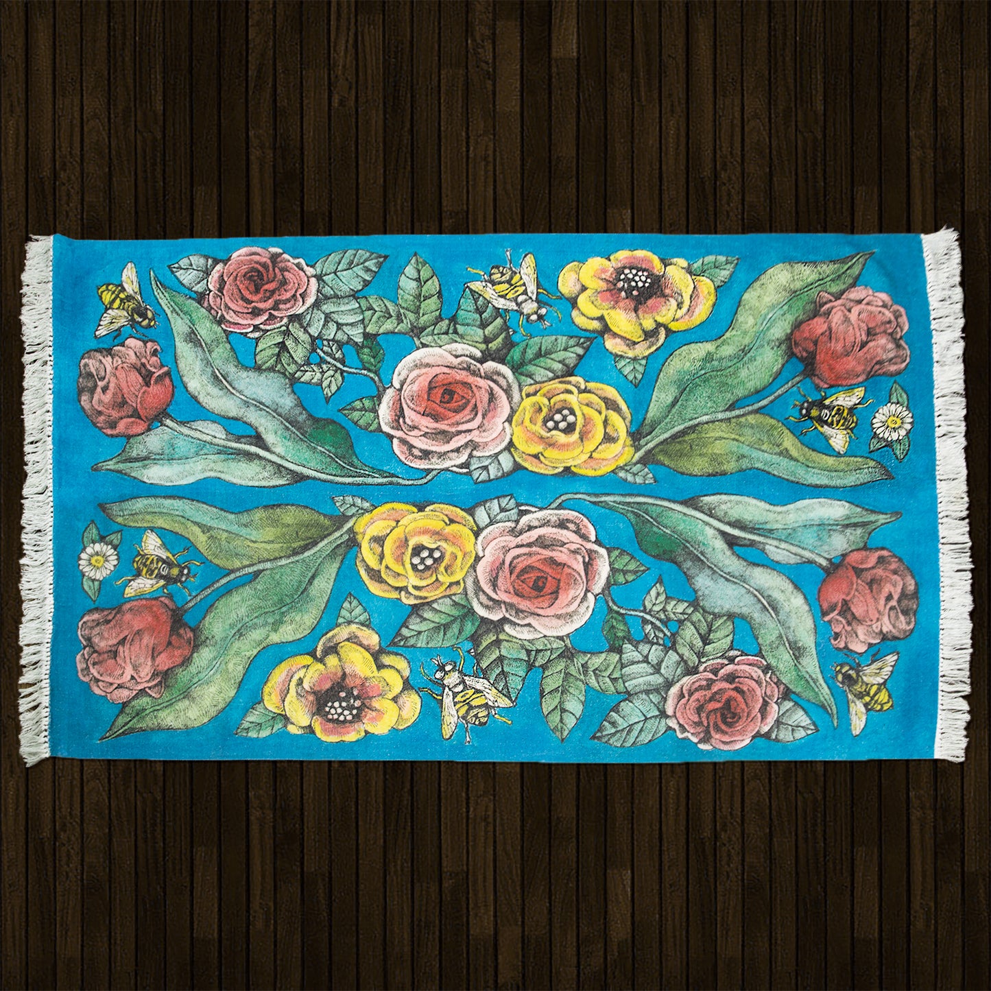 青の花柄絨毯