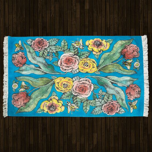 青の花柄絨毯