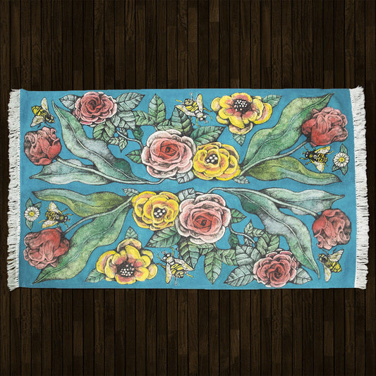 青の花柄絨毯