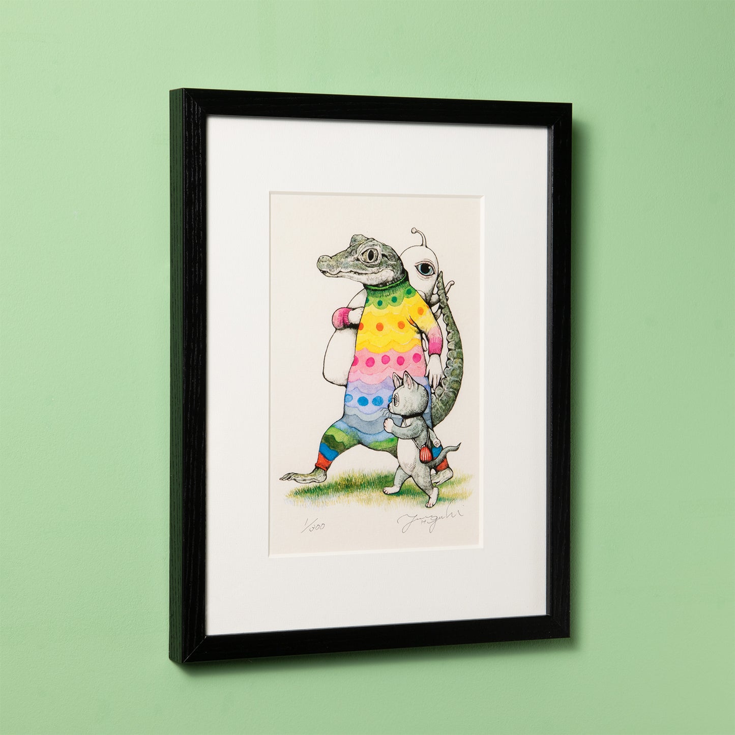 【額装】複製画 TAIWAN TICKET ニャンコ&ひとつめちゃん&ワニ