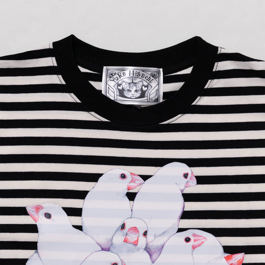 Tシャツ しましまとりあたま(白文鳥)