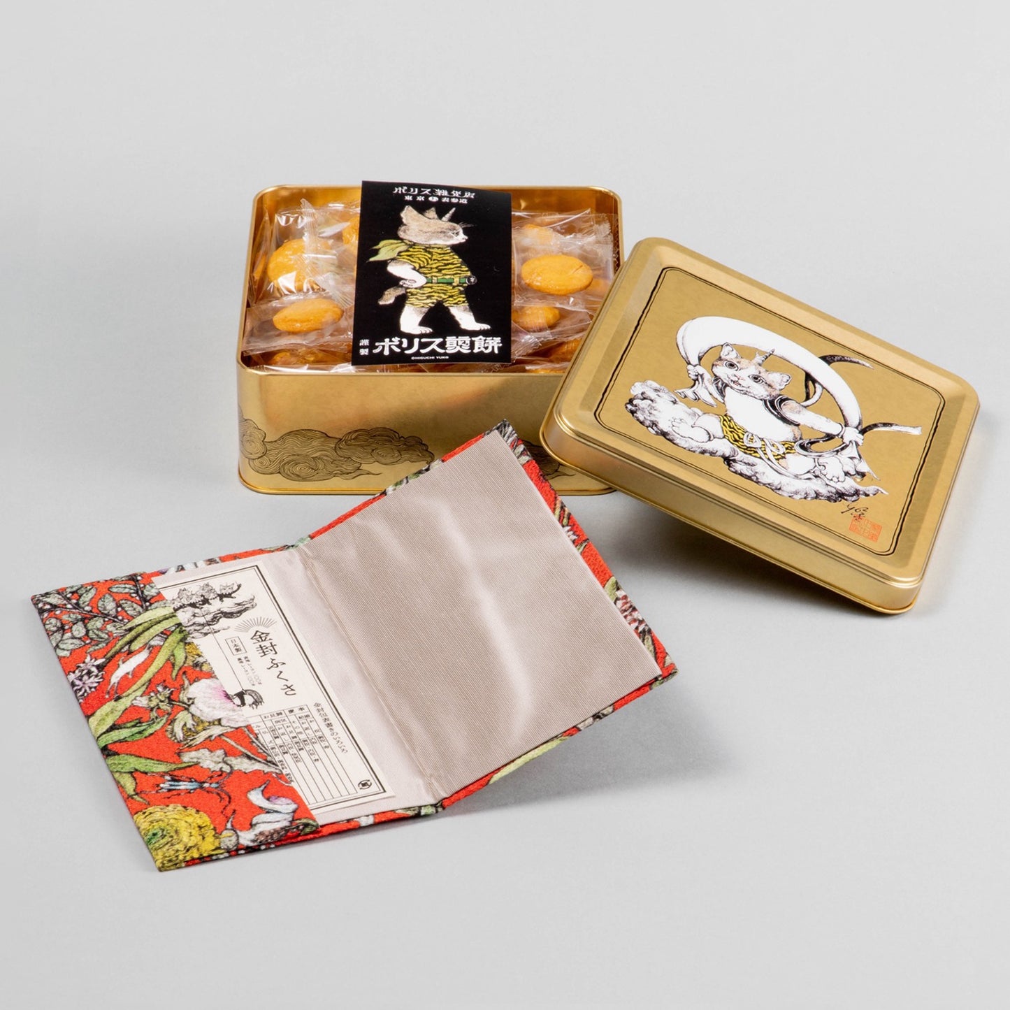 Boris rice cracker & red flower pattern fukusa set