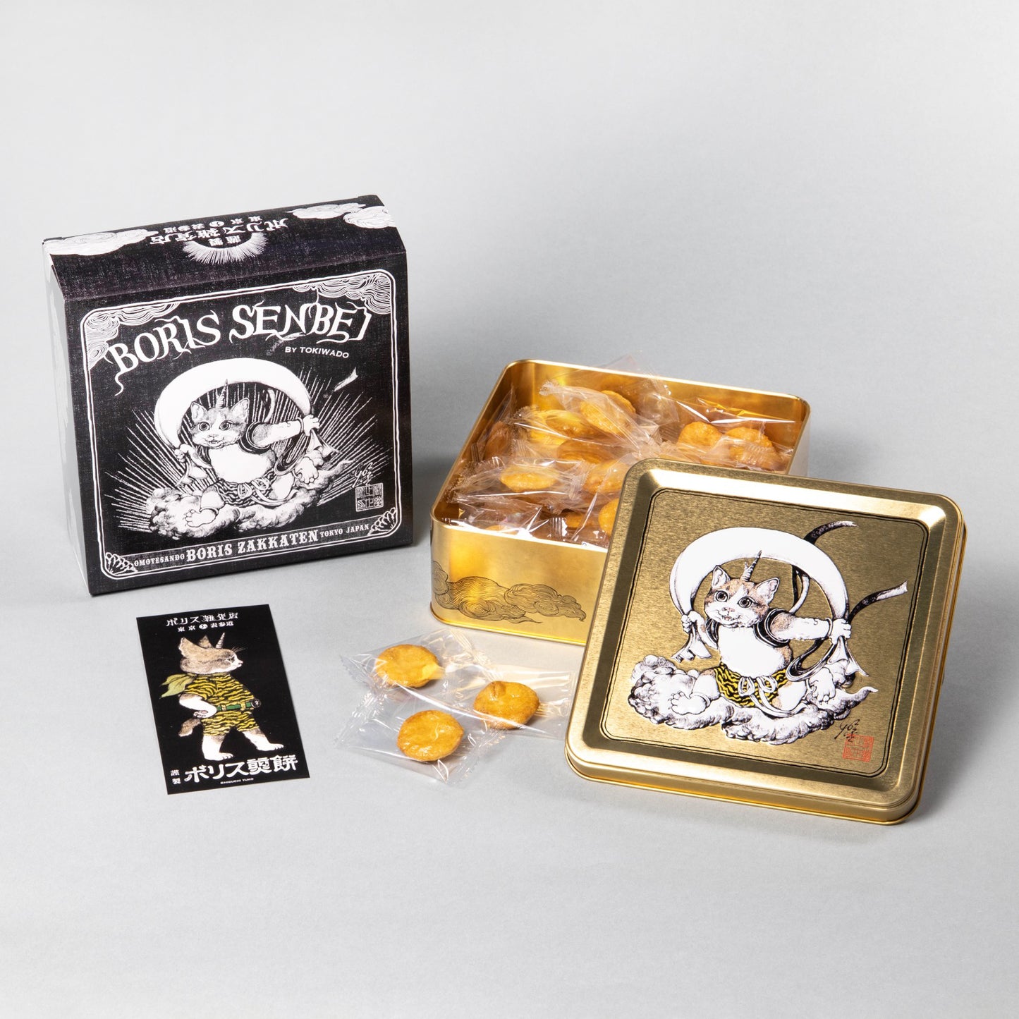 Boris rice cracker & red flower pattern fukusa set