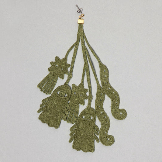 For one ear Green lace (double) earring・clip on earring