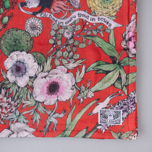 ブランケット【シングルサイズ】赤の花柄