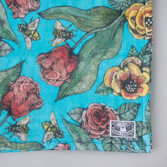 ブランケット【シングルサイズ】青の花柄