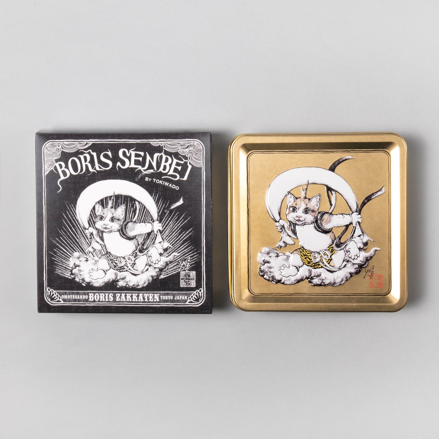 Boris rice cracker & red flower pattern fukusa set
