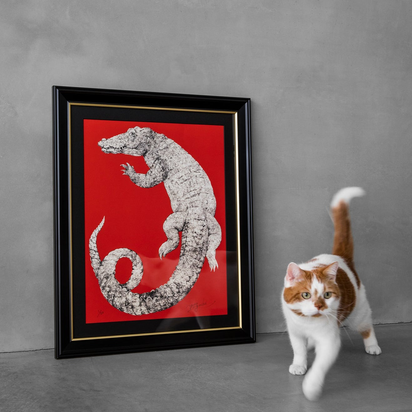 【額装】複製画 鰐