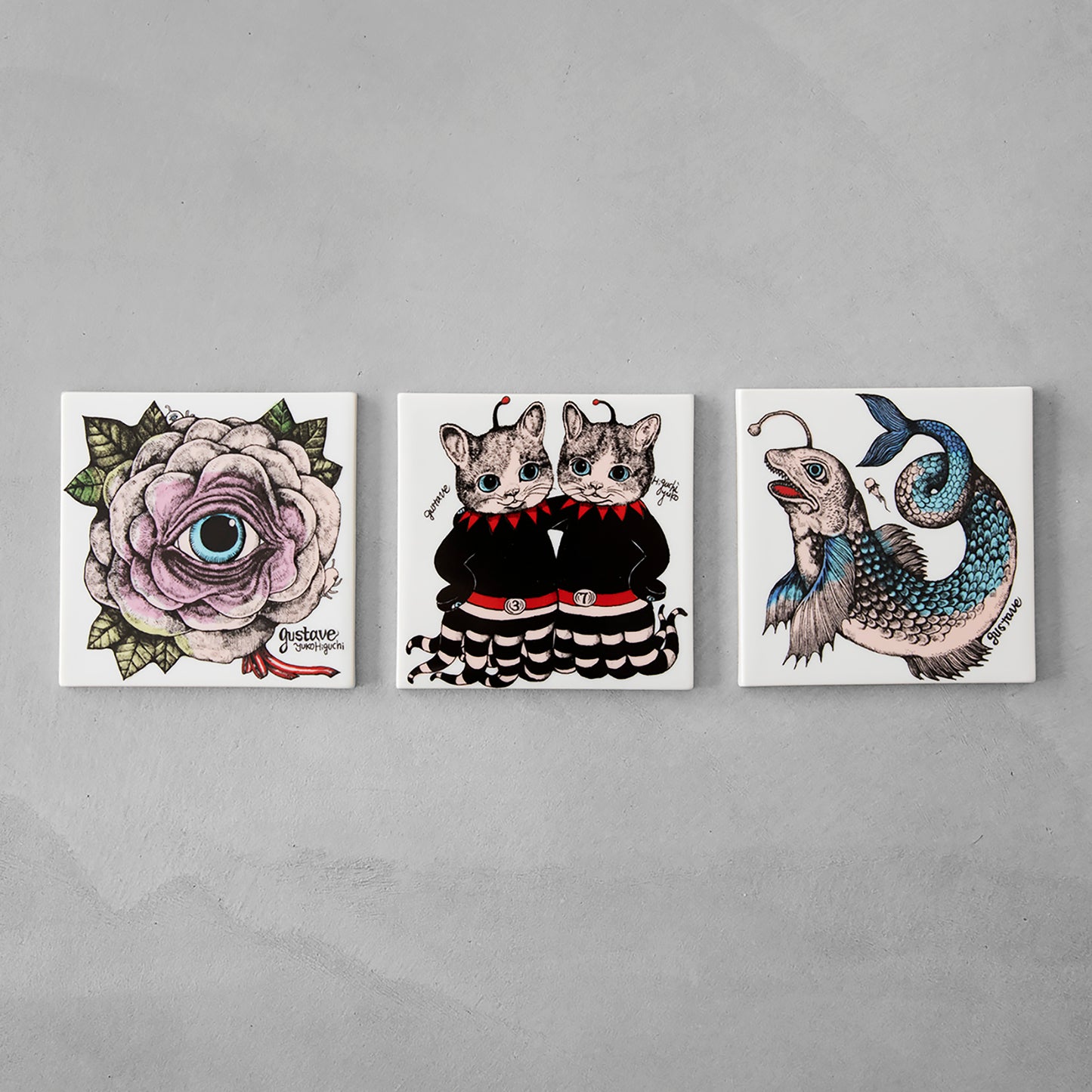 陶板3点セット GUSTAVE NO_NO7・眼花・怪魚