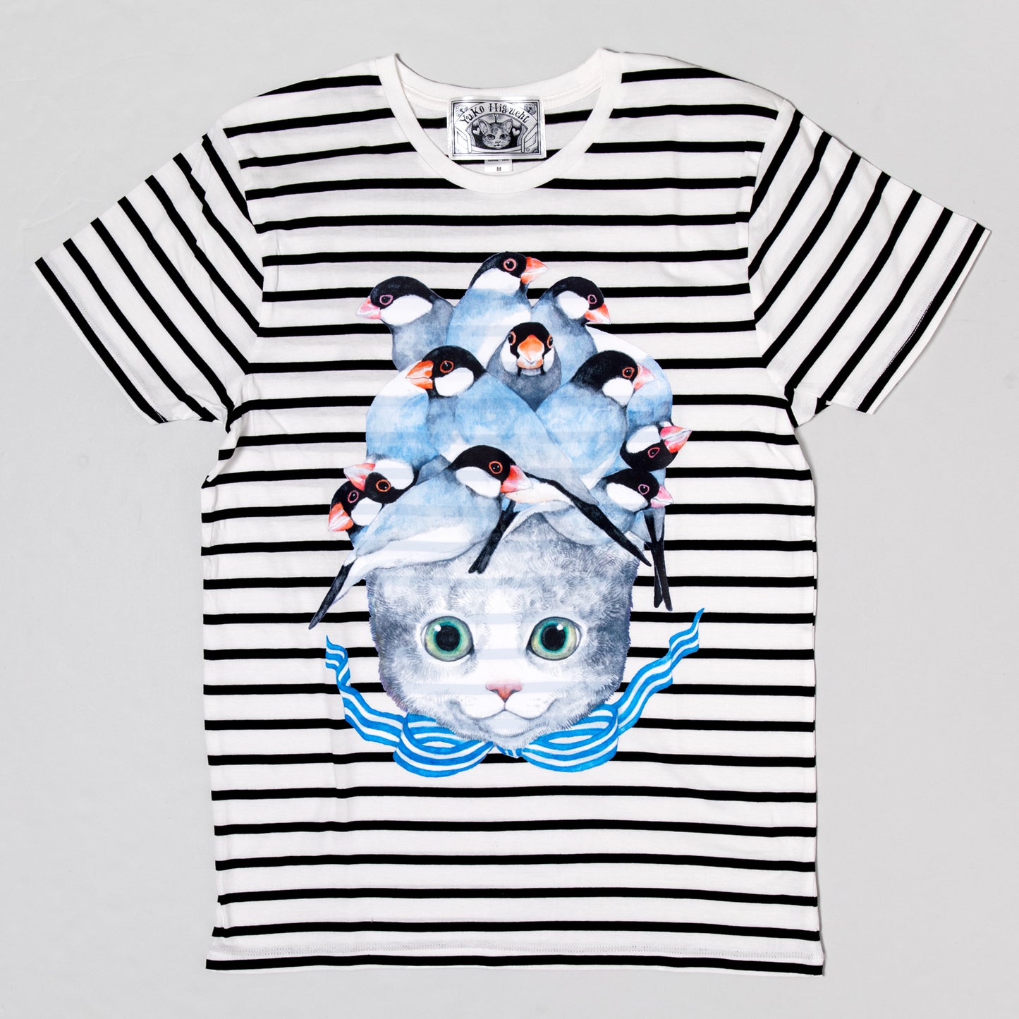 Tシャツ　しましまとりあたま（桜文鳥）