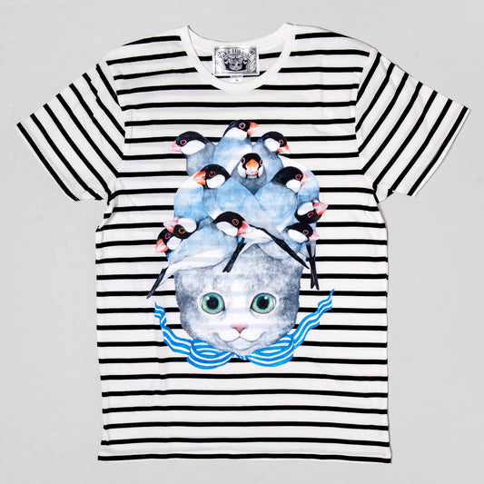 Tシャツ　しましまとりあたま（桜文鳥）