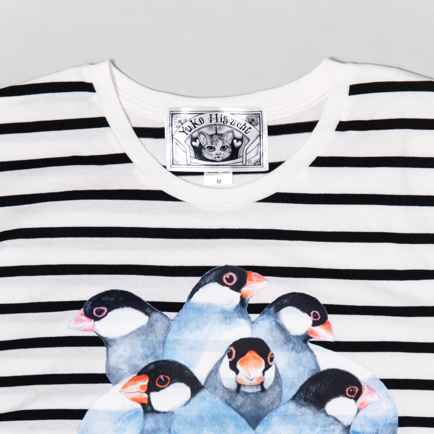 Tシャツ　しましまとりあたま（桜文鳥）