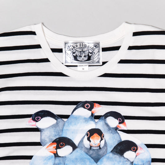 Tシャツ　しましまとりあたま（桜文鳥）