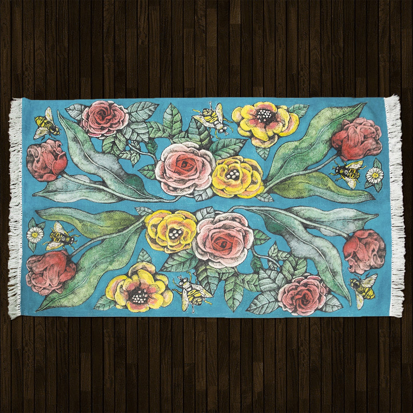 青の花柄絨毯