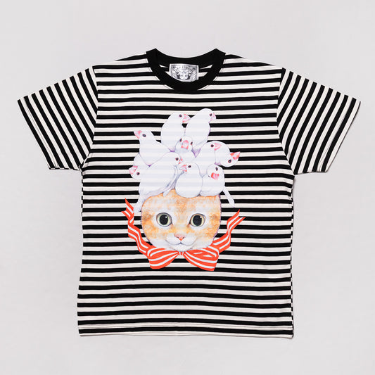 Tシャツ　しましまとりあたま（白文鳥）