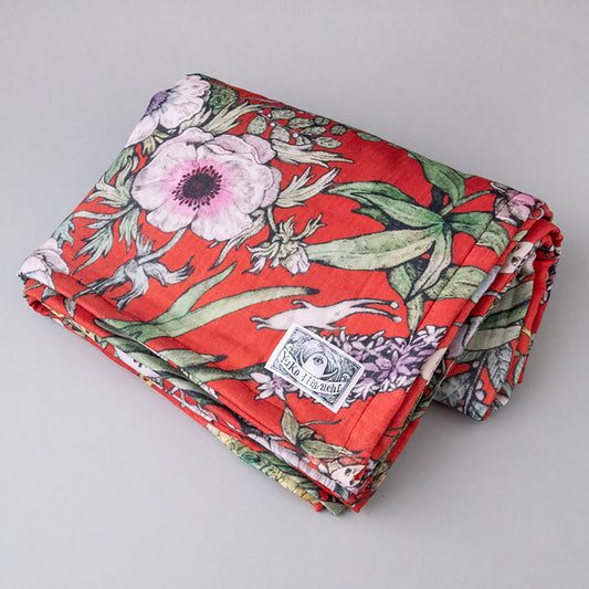 Blanket [Single size] Red floral pattern