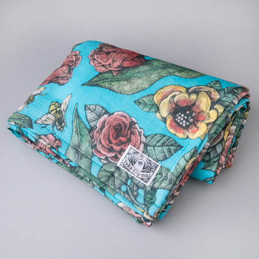 Blanket [Single size] Blue floral pattern