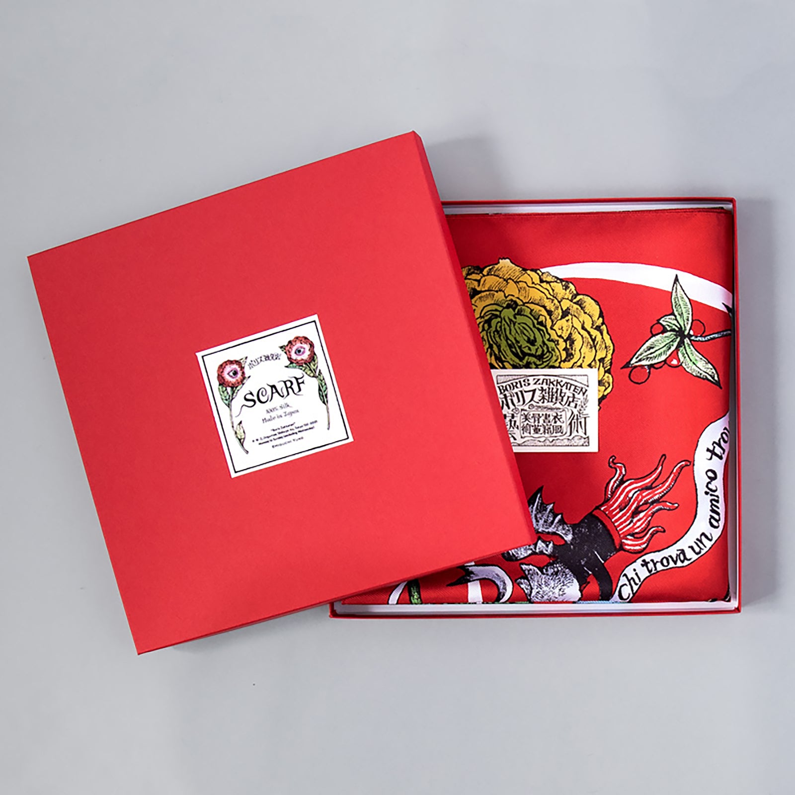 スカーフ 赤の花柄 – ボリス雑貨店