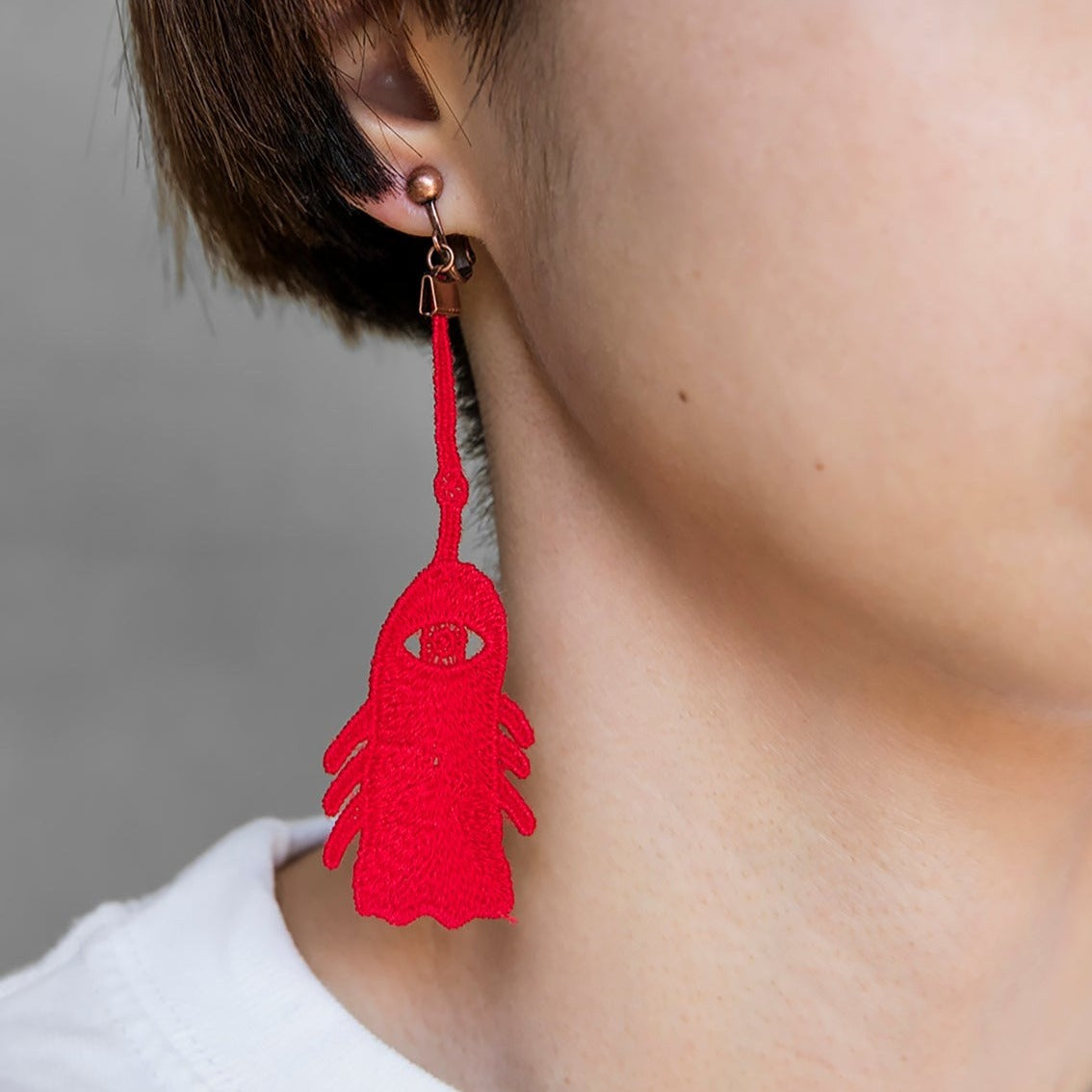 Red lace earrings・clip on earrings