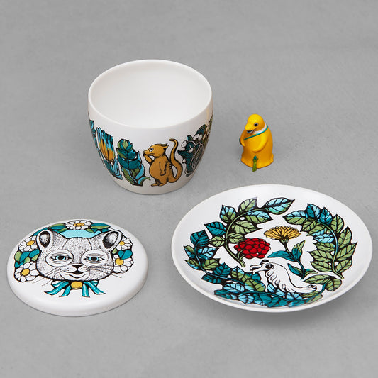 Kutaniyaki tea cup set Nyanko